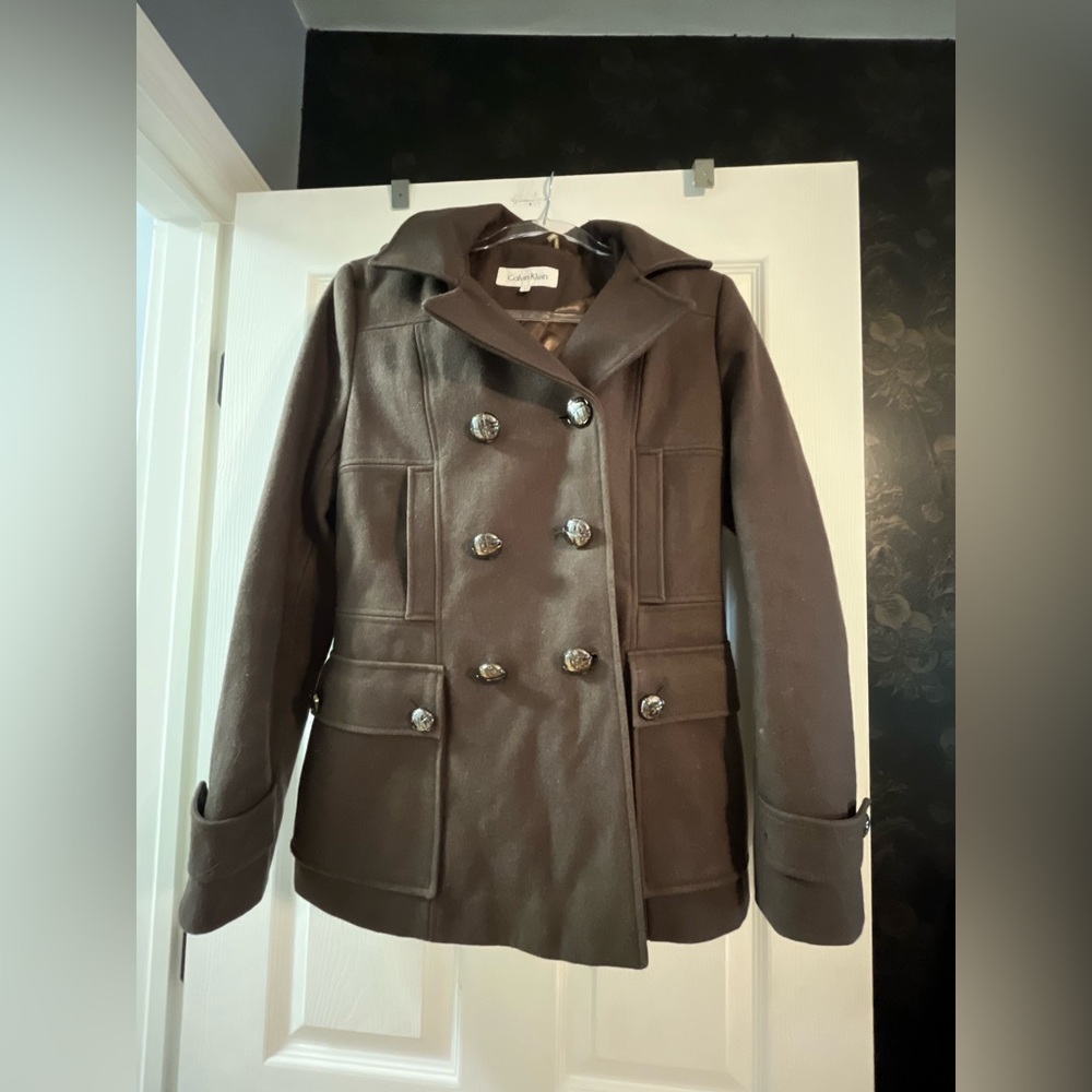 Calvin Klein Women's Chocolate Double-Breasted Pea Coat